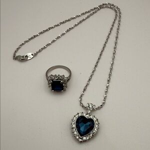Avon Silver Necklace with Blue Heart Pendant